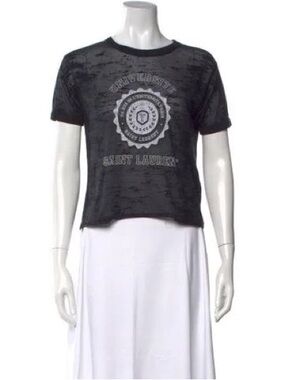 Saint Laurent University Black Distressed Short Sleeve Logo Tee size Medium